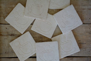 Marble coasters with coffee cup and saucer design