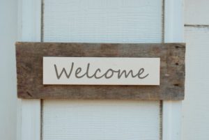Engraved limestone Welcome sign